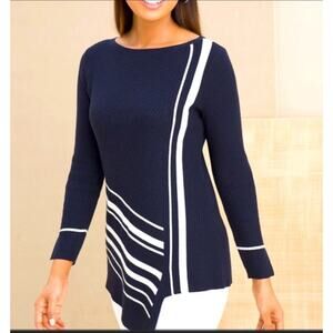 Chico's Navy and White Striped Sweater